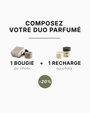 explications sur la composition du coffret de bougie et de recharge parfumée avec la promotion